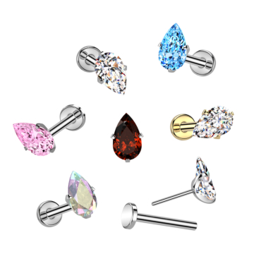 Labret mit  Edelstein Tropfen Anhänger - Chirurgelstahl 316L - 1.2mm