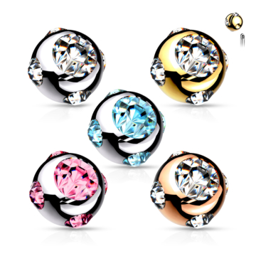 Kugel mit 5 Edelsteinen - Chirurgenstahl 316L - 1.2mm