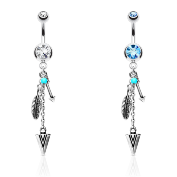 Tribal Feather & Arrows Belly Button  Piercing - Surgical Steel 316L - 1.6mm