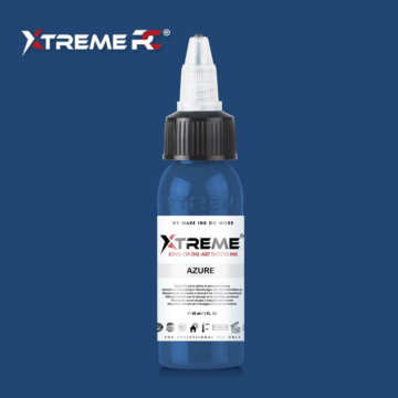 Xtreme Ink Azure - 30ml Flasche blaue Tätowierfarbe, hochwertige vegane Tattoo Tinte, erhältlich im lokalen Shop in der Schweiz.