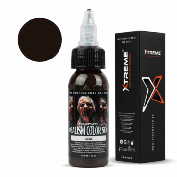 XTreme Ink - Coal 30ml, kohlenbraune vegane Tätowierfarbe. Hochwertige, langanhaltende und hautverträgliche Tätowierfarbe in Coal.