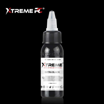 XTreme Ink - Extra Black 30ml, extra black vegan tattoo ink. High-quality, long-lasting, and skin-friendly tattoo ink in Extra Black.