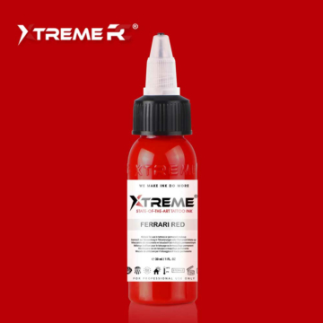 XTreme Ink - Ferrari Red 30ml, ferrari red vegan tattoo ink. High-quality, long-lasting, and skin-friendly tattoo ink in Ferrari Red.