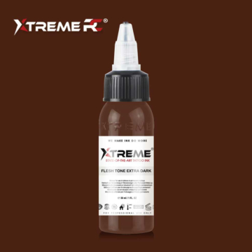 XTreme Ink - Flesh Tone Extra Dark 30ml, extra dunkle fleischfarbene vegane Tätowierfarbe. Hochwertige, langanhaltende und hautverträgliche Tätowierfarbe in Flesh Tone Extra Dark.