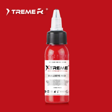 XTreme Ink - Bullseye Red 30ml, red vegan tattoo ink. High-quality, long-lasting, and skin-friendly tattoo ink in Bullseye Red.