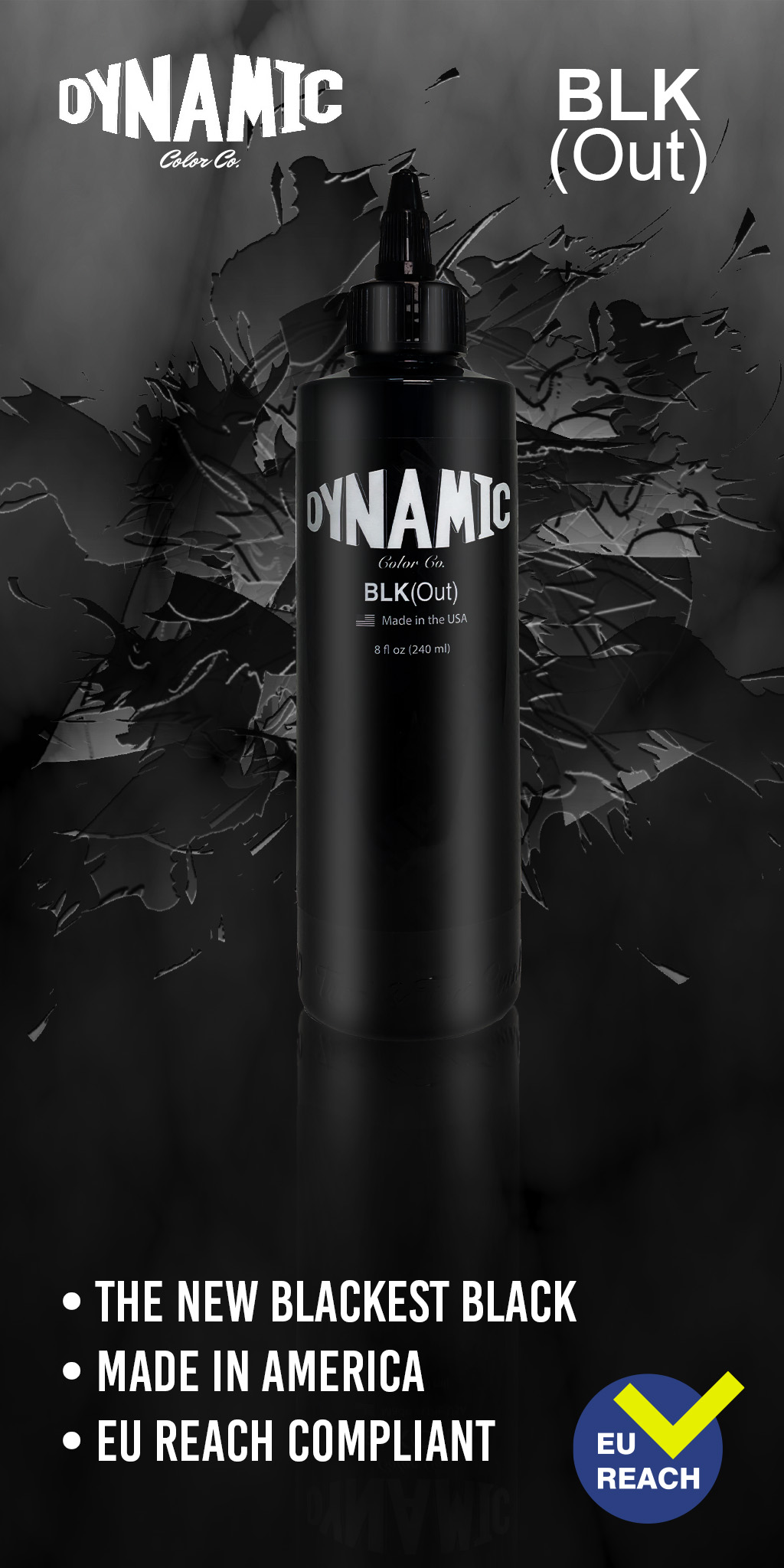 Dynamic Ink BLK OUT - High-quality, deep black vegan tattoo ink for rich, long-lasting results. Perfect for outlines and shading.